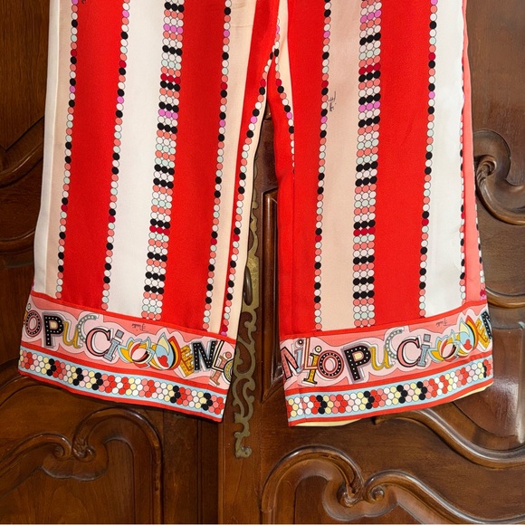 Emilio Pucci 100% Silk Vintage Multicolor Red Striped Print Pants - Picture 6 of 14
